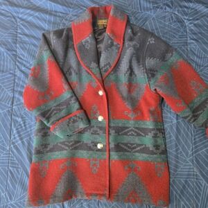 Eddie Bauer Southwestern Aztec Wool Ranch Jacket Coat Concho Button Women XL